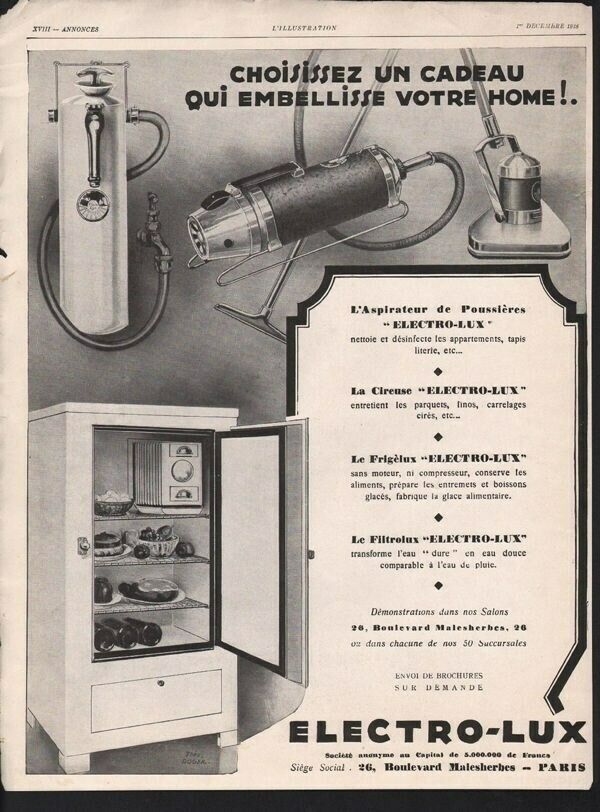 1928 ELECTRO LUX HOUSEHOLD APPLIANCE VACUUM WATER PARIS13490
