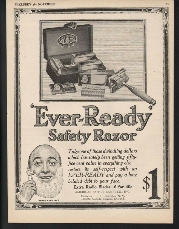 1917 EVER READY SAFETY RAZOR SHAVE BARBER GIFT BRUSH CASE STEEL BLADE AD22636