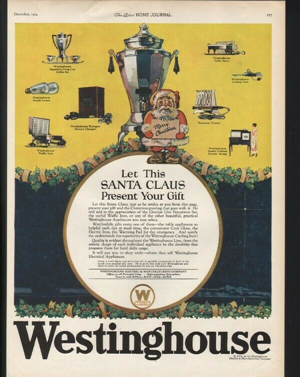 1924 WESTINGHOUSE COFFEE PERCOLATOR WAFFLE HOLIDAY CHRISTMAS SANTA TOY 21988