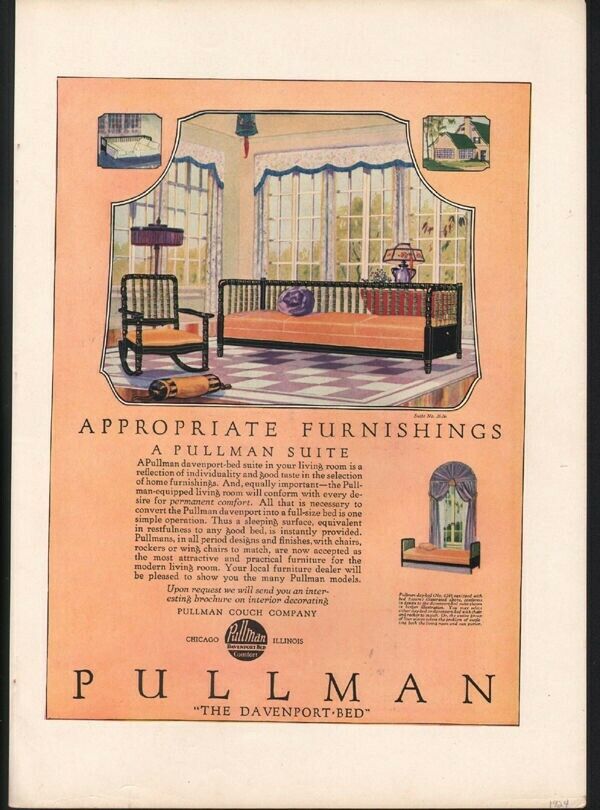 1924 PULLMAN DAVENPORT BED HOME DECOR FURNITURE LIVING ROOM AD21736