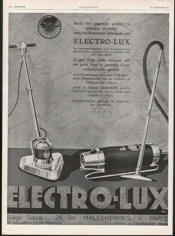 1929 ELECTO LUX ELECTRIC VACUUM HOME APPLIANCE CLEAN HEALTH DIRT BAG 21697