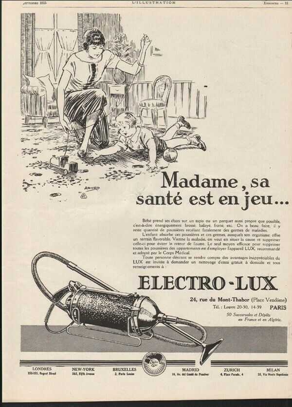 1925 ELECTRO LUX VACUUM CLEAN HEALTH HOME SUCTION HYGIENE APPLIANCE CHILD 21590