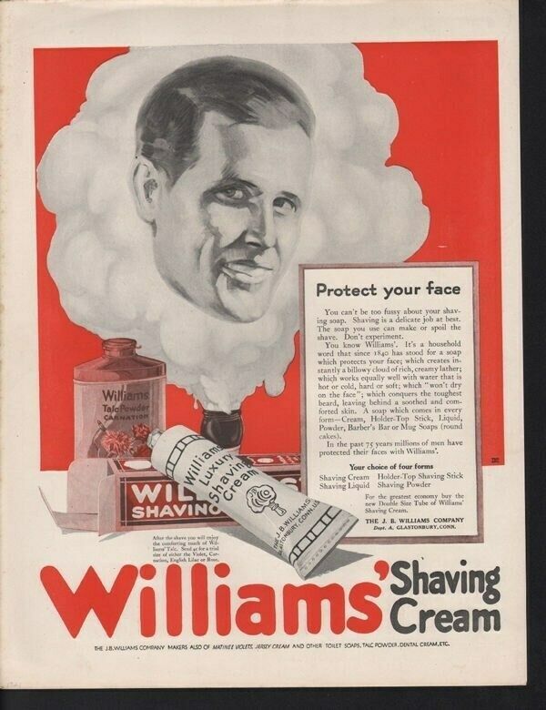 1921 WILLIAMS SHAVING CREAM TUBE BOTTLE SOAP TALC MAN 13875