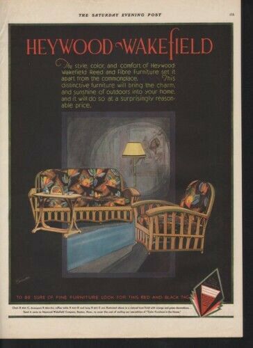 1920 HEYWOOD WAKEFIELD FURNITURE LAMP CHAIR COUCH AD  10723