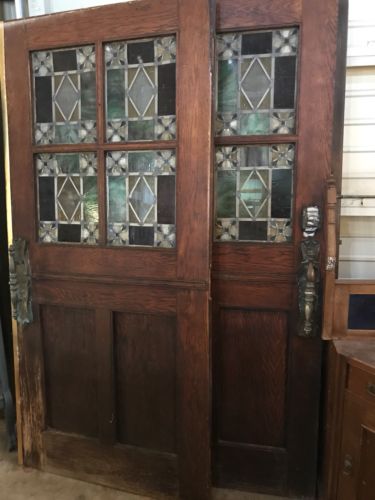 ANTIQUE STAINED GLASS DOORS PAIR CIRCA 1800 Rare & Beautiful !