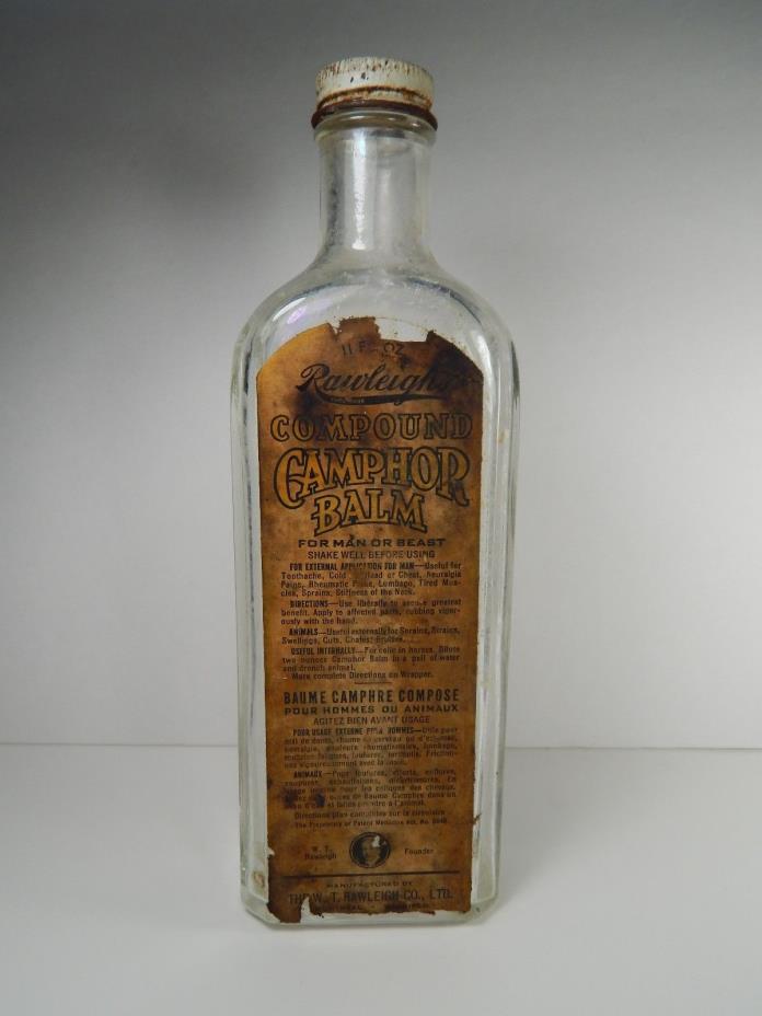 Rare Antique Rawleigh Camphor Balm Embossed Medicine Bottle. Montreal - Winnipeg