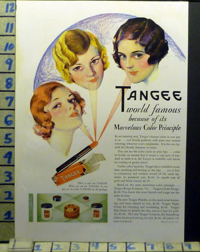 1930 TANGEE LIPSTICK MAKEUP COSMETIC ROUGE HEALTH BEAUTY VINTAGE ART AD [BJ98]