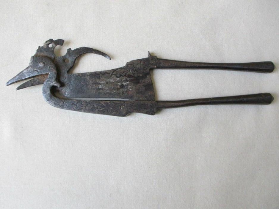Vintage BETEL  NUT CUTTERS,Wrought IRON,Bird's Head,Chased Handles,19th Cent.