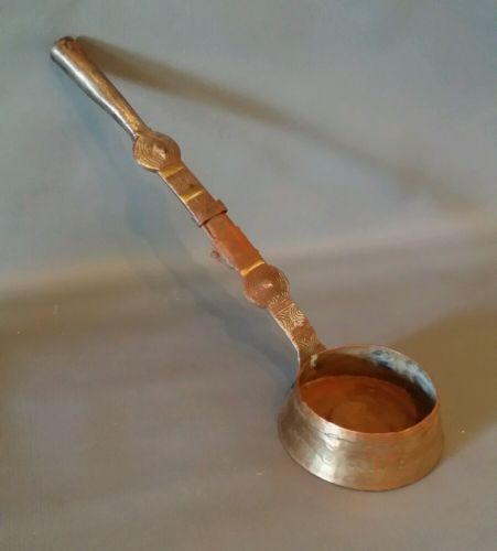 Antique Ornate Folding Handle Pan Pot Primitive Copper Brass Basque Cooking