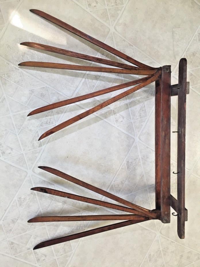 Clothes Drier Hanging Laundry Wood Drying Rack  Primitive Antique 10 arm