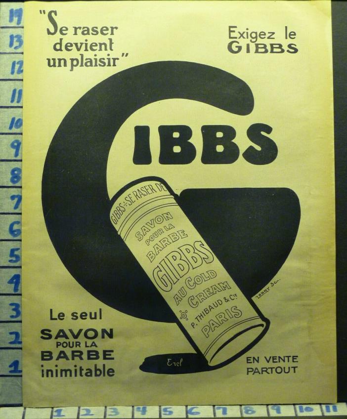 1921 GIBBS TALC SOAP BARBER FRENCH CREAM HEALTH BEAUTY    X39