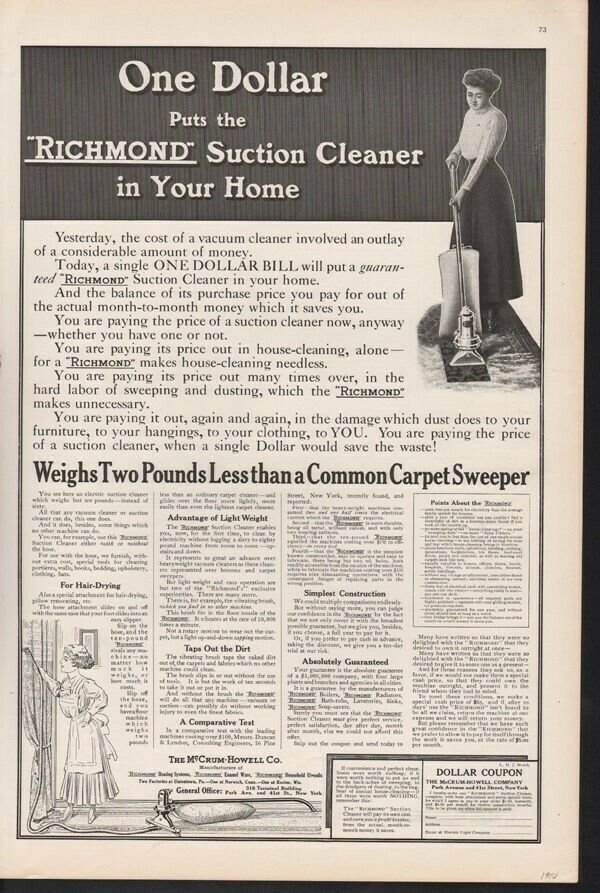 1910 RICHMOND SUCTION CLEANER SWEEPER VACUUM CARPET RUG13942