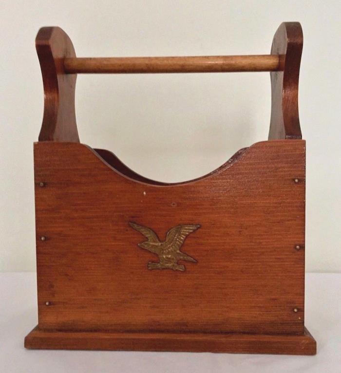 Vintage M&M Woodturners' Handled Organizer Box w/ Gold Metal Eagle Mail Tool ?