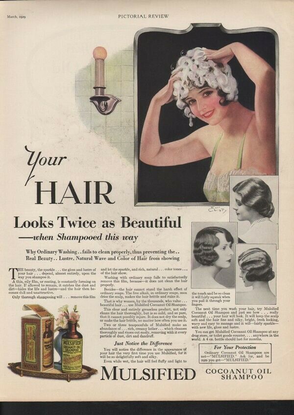 1929 MULSIFIED CHRISTY SHAMPOO HAIR CARE BOTTLE BOX AD 10746