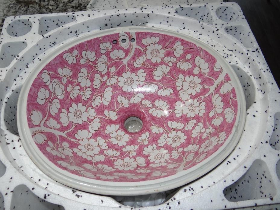 Sherle Wagner Undermount Sink Pink Ming Flower Blossom Italy Porcelain Vtg NICE!