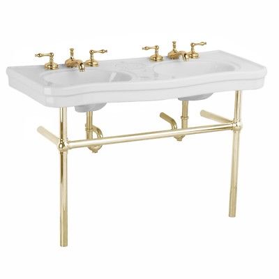 White Console Sink Double Deluxe Belle Epoque with Brass Bistro Legs