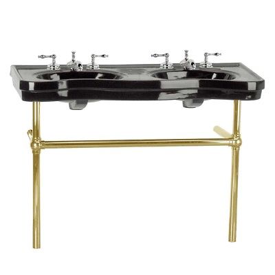 Black Console Sink Double Deluxe Belle Epoque with Brass Bistro Legs