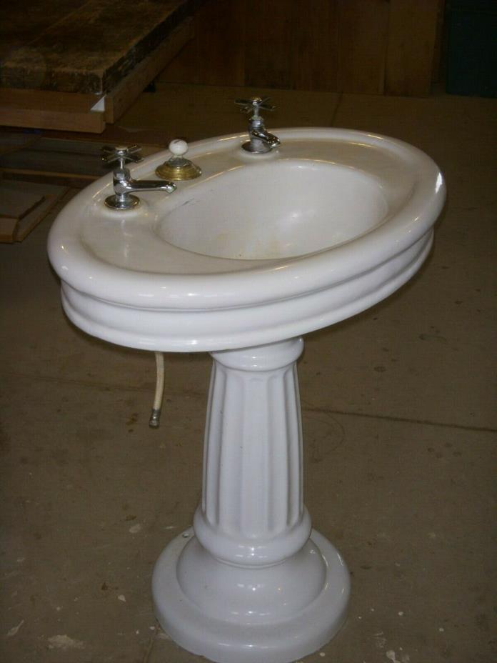 antique pedestal sink / old victorian oval cast iron sink