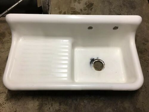 ANTIQUE 1936 STANDARD SANITARY/CAST IRON/PORCELAIN LH DRAINBOARD SINK 42x17Dx20H