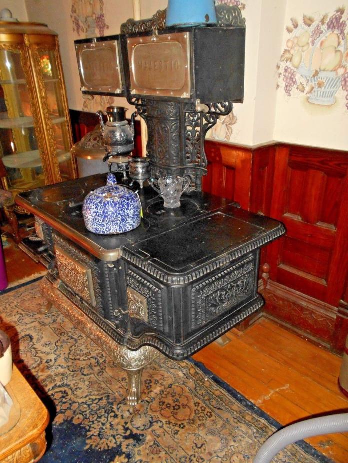 Antique Wood Cook Stove Black & Germer Radiant Home Cast Iron & Nickel~Erie Pa.