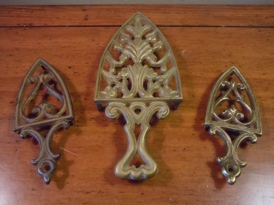 Three Vintage/ Antique Brass/ Metal Flat Iron Trivets