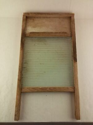 Antique Wood Glass Ribbed  Washboard Vintage Laundry Decor