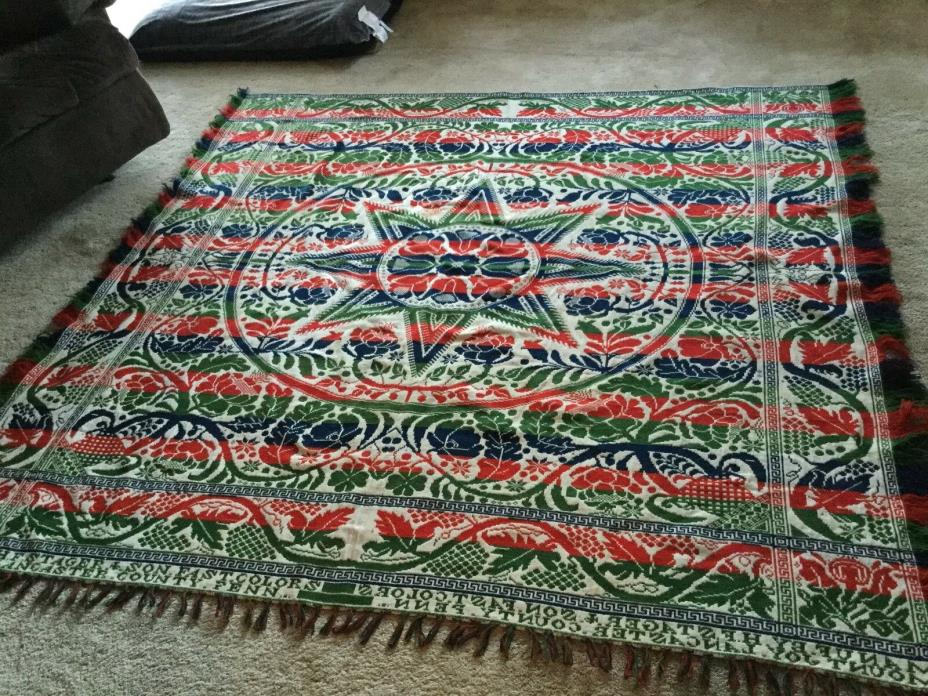 ANTIQUE COVERLET BLANKET SIGNED MANUF.BY.H.F.STAGER&SON FAST COLORS LAN PENN
