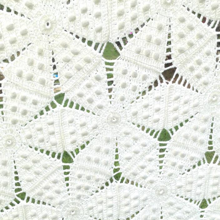 Vintage Bedspread White Popcorn Coverlet Cotton Hand Crochet 76