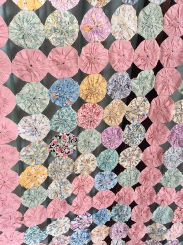 Vtg Colorful Cotton Calico Yo Yo Pinwheel Handsewn Coverlet Bedspread