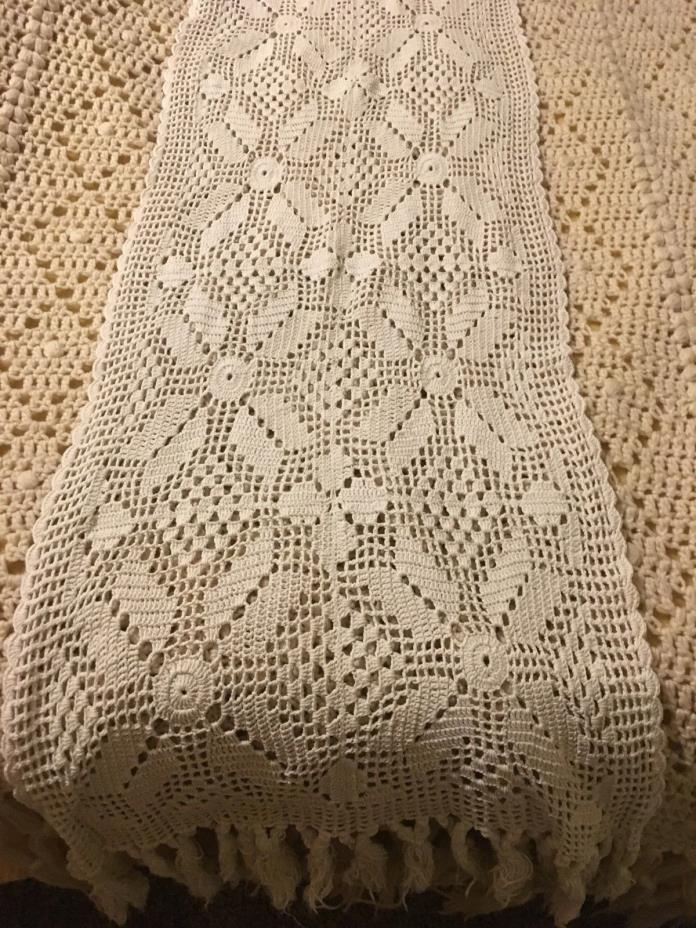Vintage hand crochet bed scarf 80