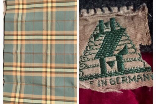 Antique 100% Wool Reversible Solid Green, Green Plaid Throw Original Tag Germany