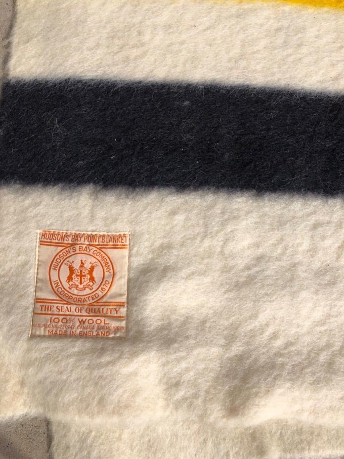 Vintage Hudson Bay Striped Wool Blanket Multi-Color 62 X 82--3.5 POINTS