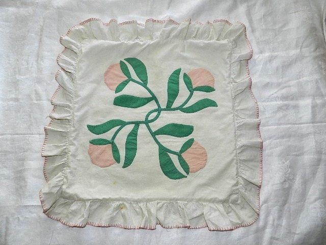 Antique 1920's Hand Applique Rose Pattern Quilt Block 18