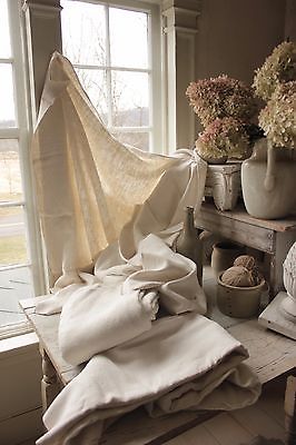 Antique French Linen Fabric Sheets 4 MATCHING upholstery weight 18th cent WASHED