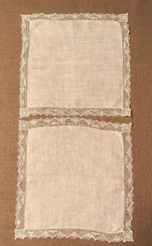 Beautiful Antique Silk Hankerchiefs, Ivory/White With Gorgeous Lace, Set Of Two