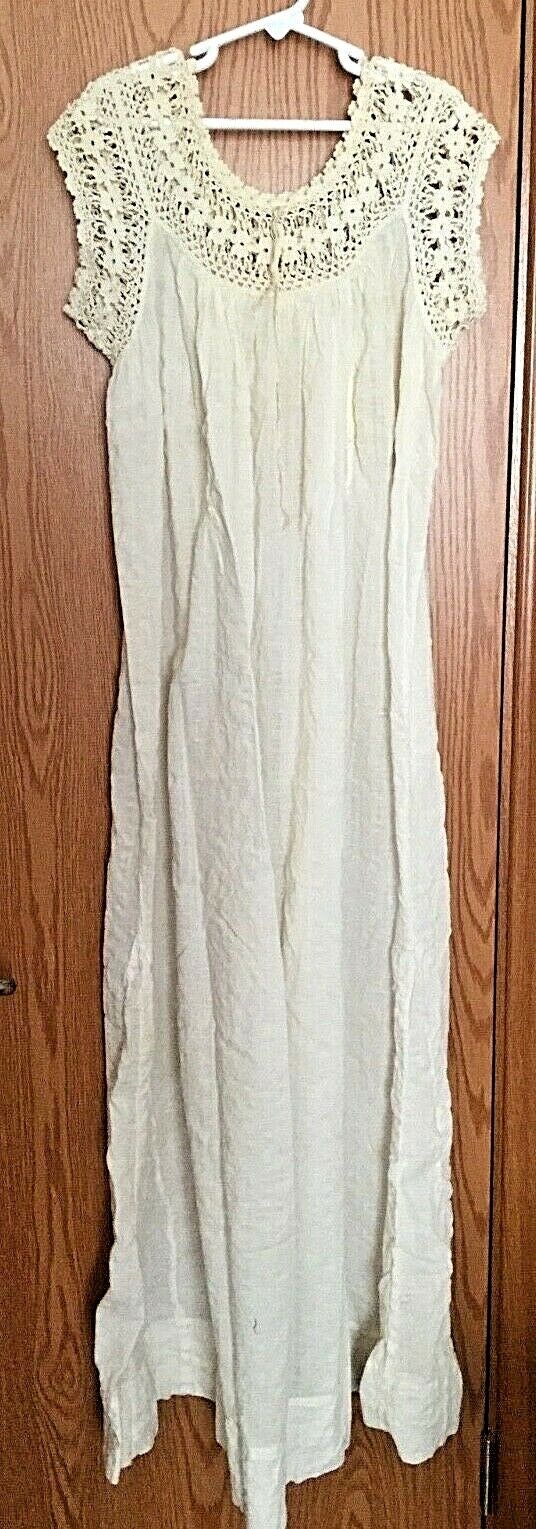 Antique Beautiful White Crochet Summer Dress with Flare at the Bottom Handmade