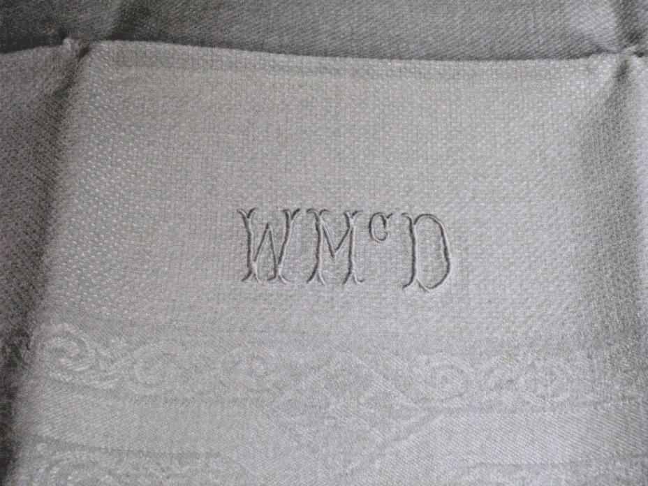 Lot of 7 Antique Hand Towels 100% Linen Embroidered W McD Monogram Damask