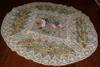 Antique RARE  Embroidered Lacy Souvenir of FRANCE 23 Inches