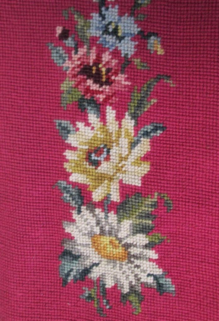 Antique Needlepoint Bell Pull Vibrant Colors Flowers Ornate Hardware