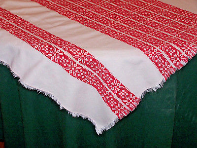 TURKEY REDWORK JACQUARD EMBROIDERED TABLE TOPPER, SLOVAKIAN FOLK ART, SNOWFLAKE