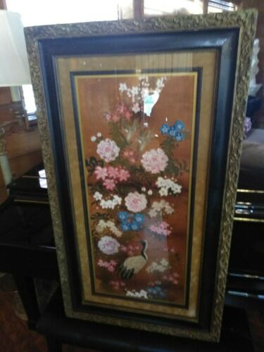 Antique Embroidered & Hand Painted  Picture