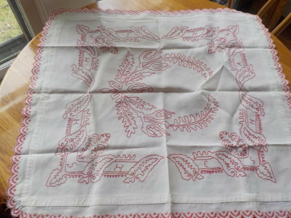 VINTAGE ANTIQUE FRENCH LINEN REDWORK EMBROIDERY LACE ALSACE