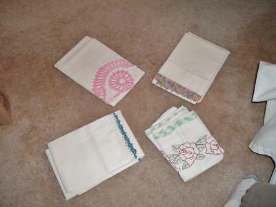 4 VINTAGE PILLOWCASES EMBROIDERED FANCY GREAT CONDITION WHITE WITH COLOR NICE