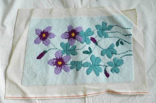 Original Vintage Needlepoint Chair/Pillow Cover Romantic Spring Violets