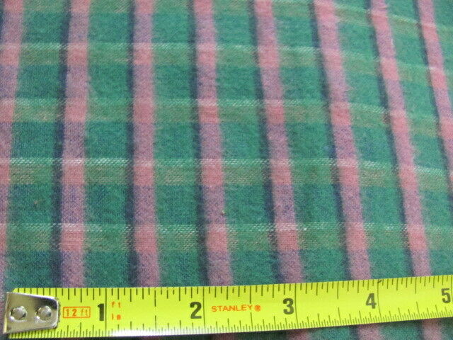 Antique cotton flannel green pink plaid never used over 5 yards