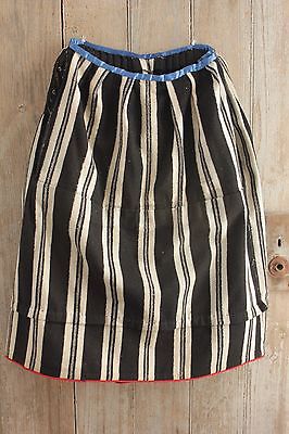 Skirt Antique French Indigo blue white & black stripes handwoven wool workwear