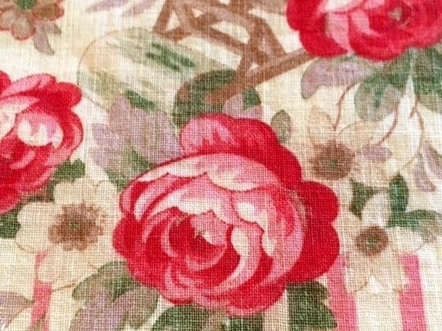 Antique 1900 French Fabric Floral Roses French Garden Blossoms Cotton Dolls