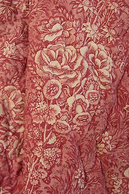 Quilt Antique French Toile de Normandy / Alsace c1820 quilted textile pink 92X88