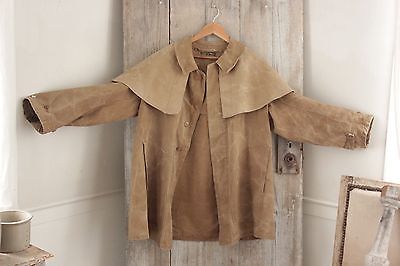 Jacket or Coat Men's French Hunting w/ rain flap LINEN canvas trench PARIS 1920