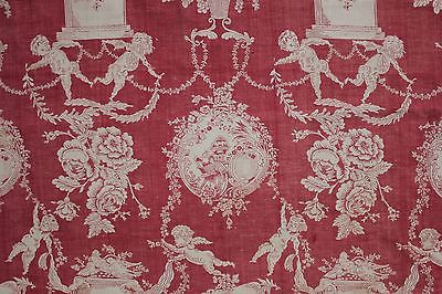 Normandy Toile French antique panel c 1775 hand wood block printed red fabric